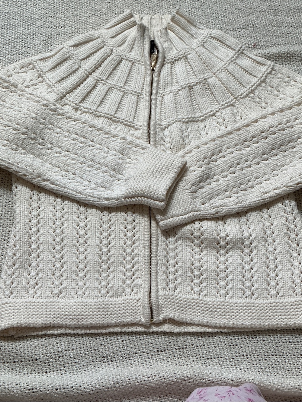 Talbots Cream Cable-Knit Zip Cardigan